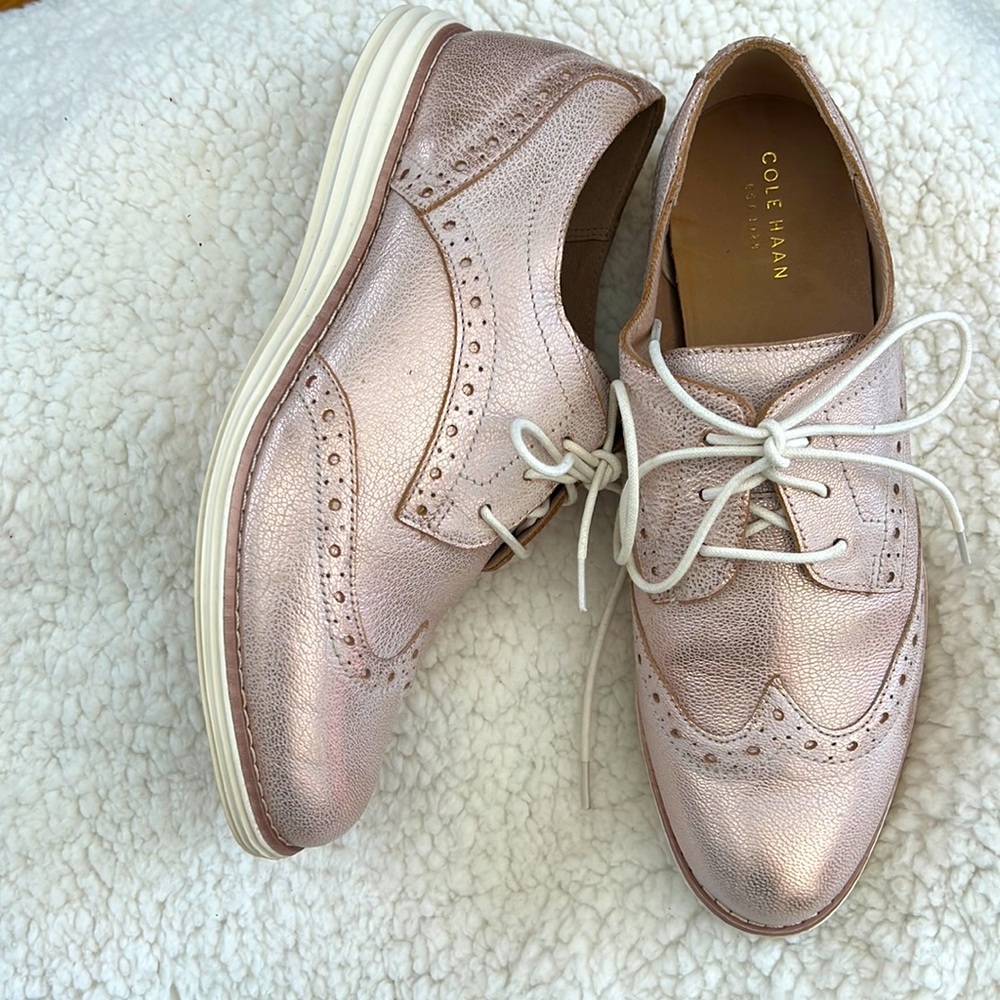 Cole Haan oxfords metallic rose color sz 7.5